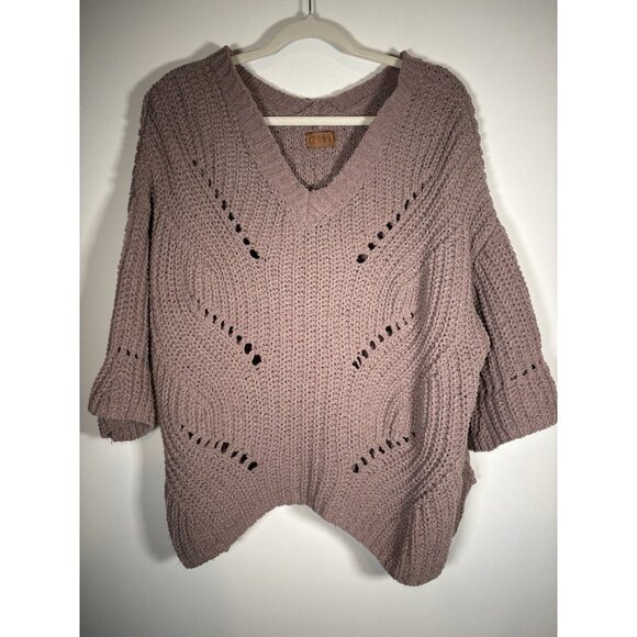 POL V Neck Short Sleeve Sweater Mauve Purple Pink Cable knit Cottagecore Large - Picture 1 of 8